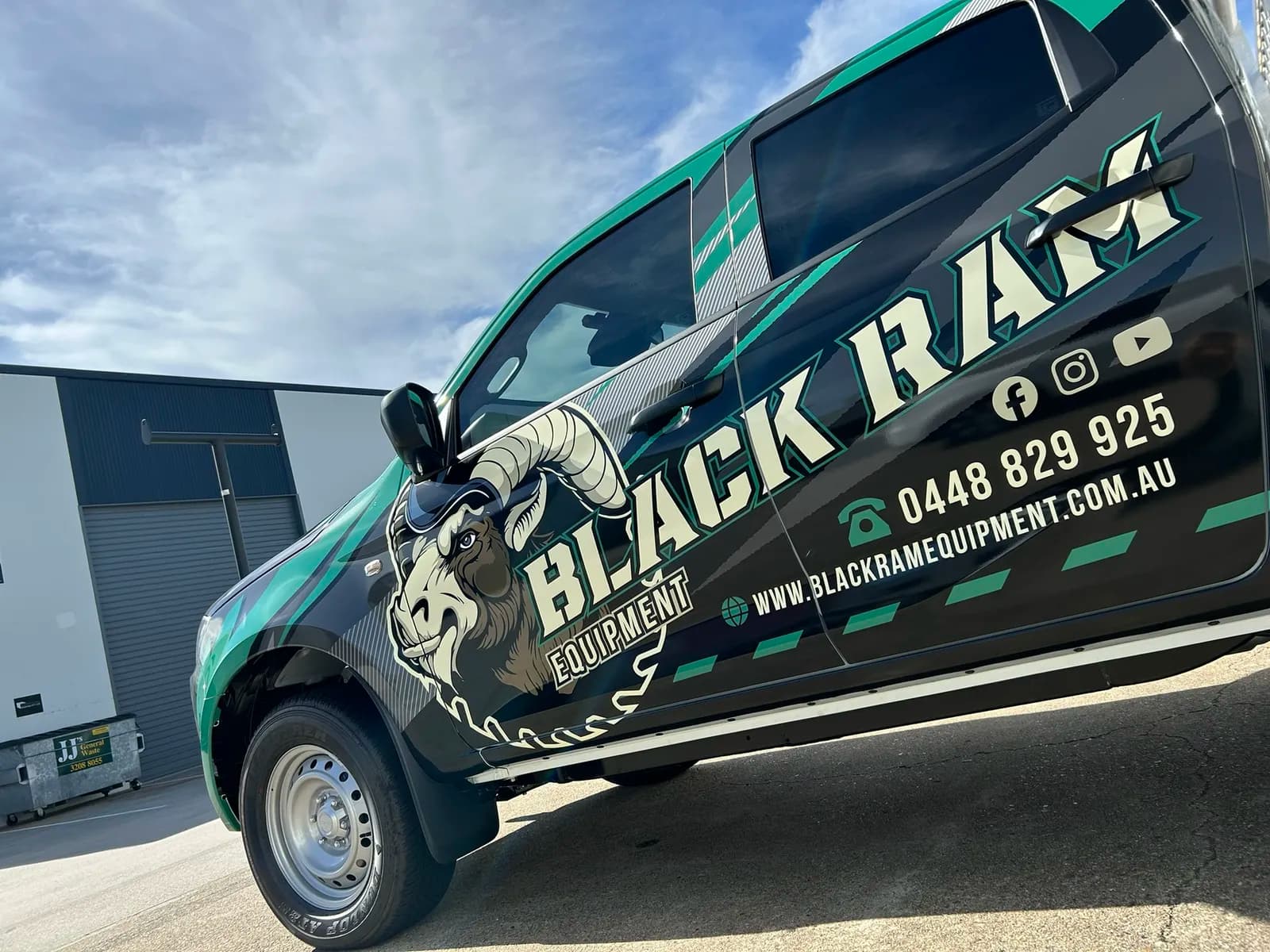 Black Ram door wrap close-up, dynamic angle