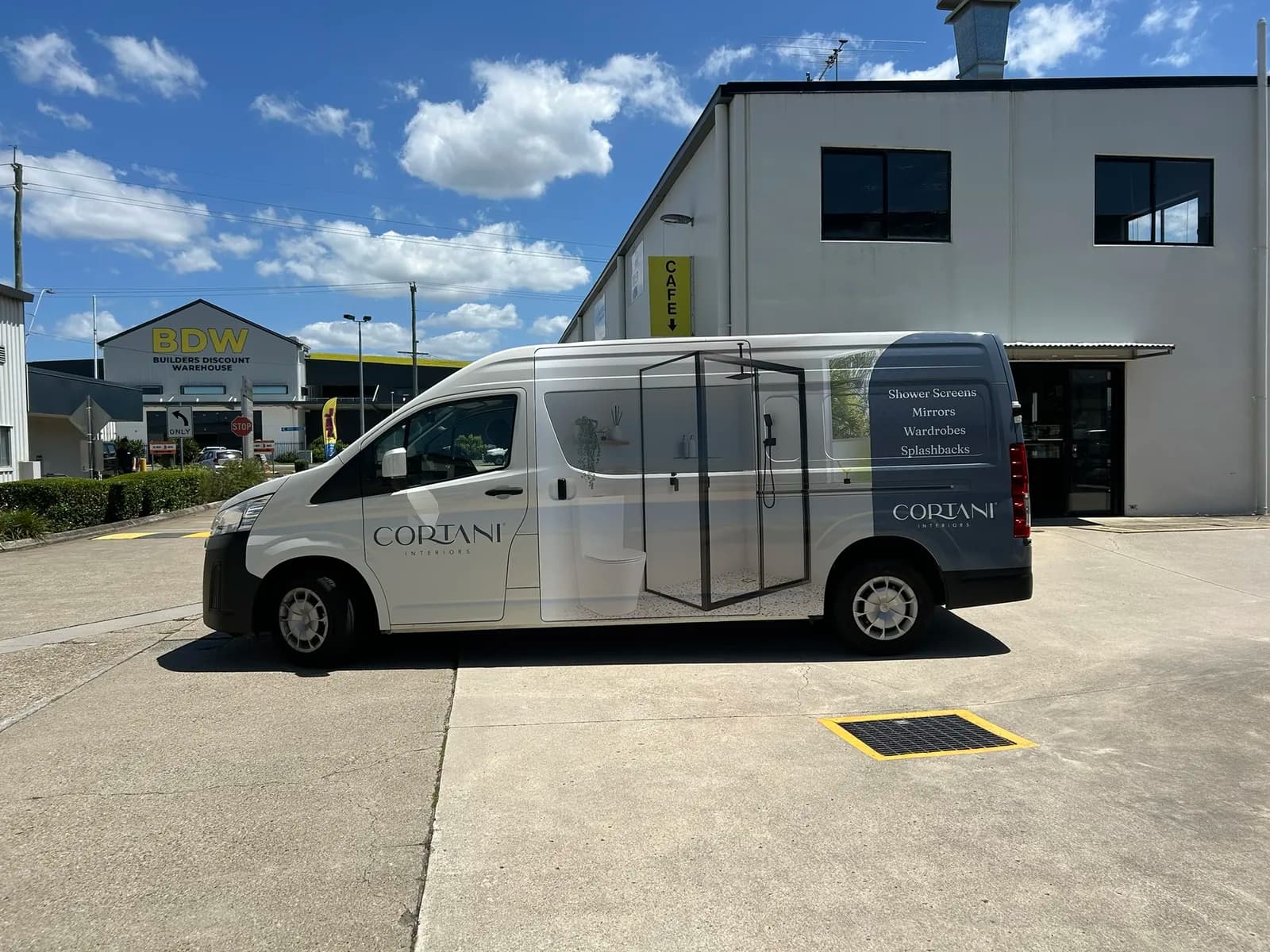 Cortani Interiors van side profile, bathroom wrap