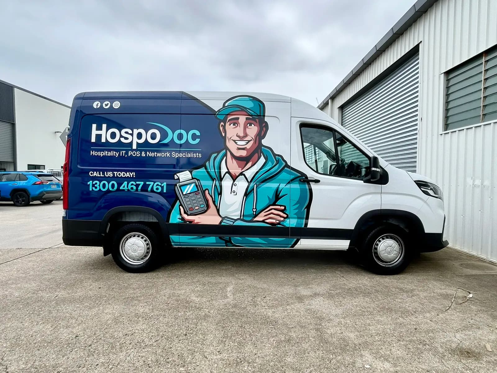 HospoDoc hospitality IT van wrap, side profile