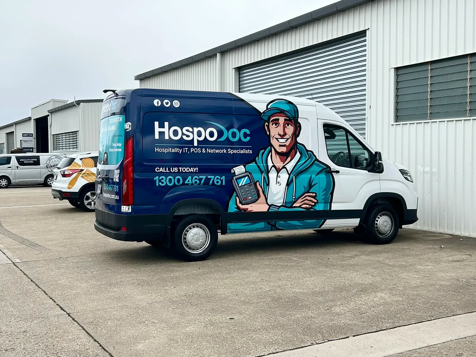 HospoDoc van wrap, rear three-quarter view