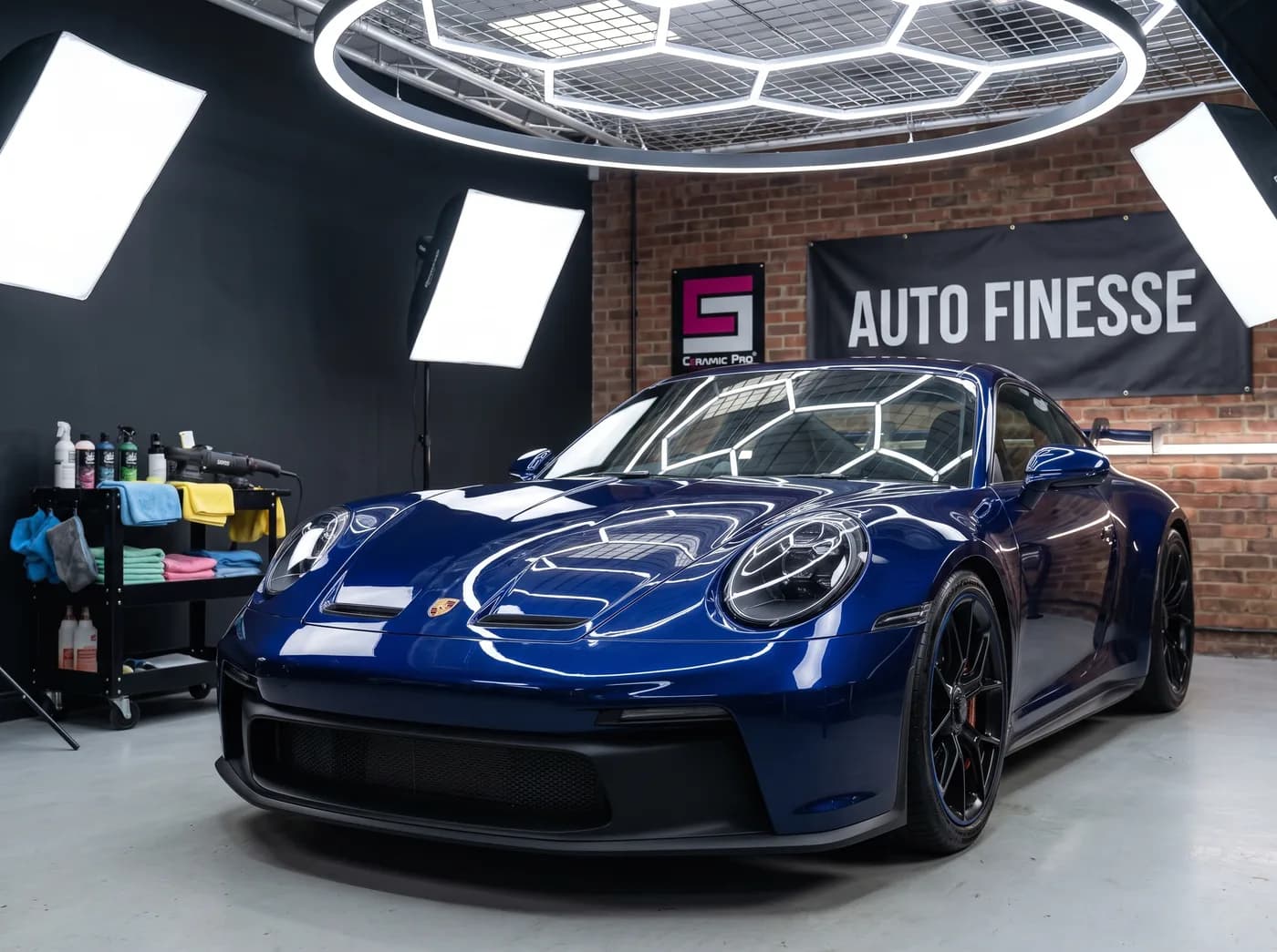 Freshly protected car under studio lights