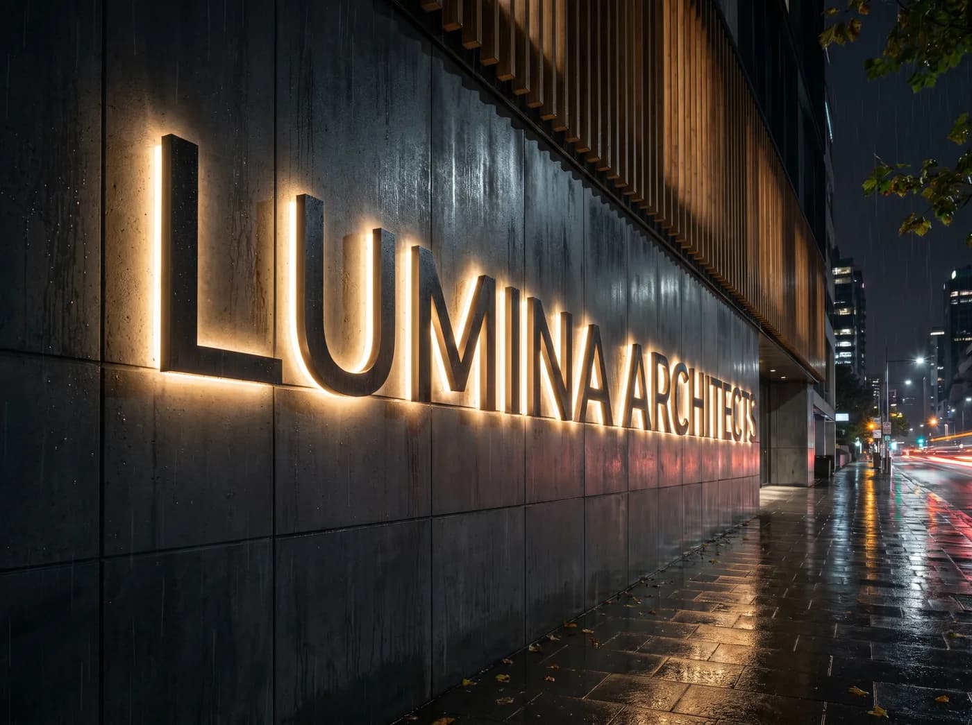 Halo-lit illuminated letters at night