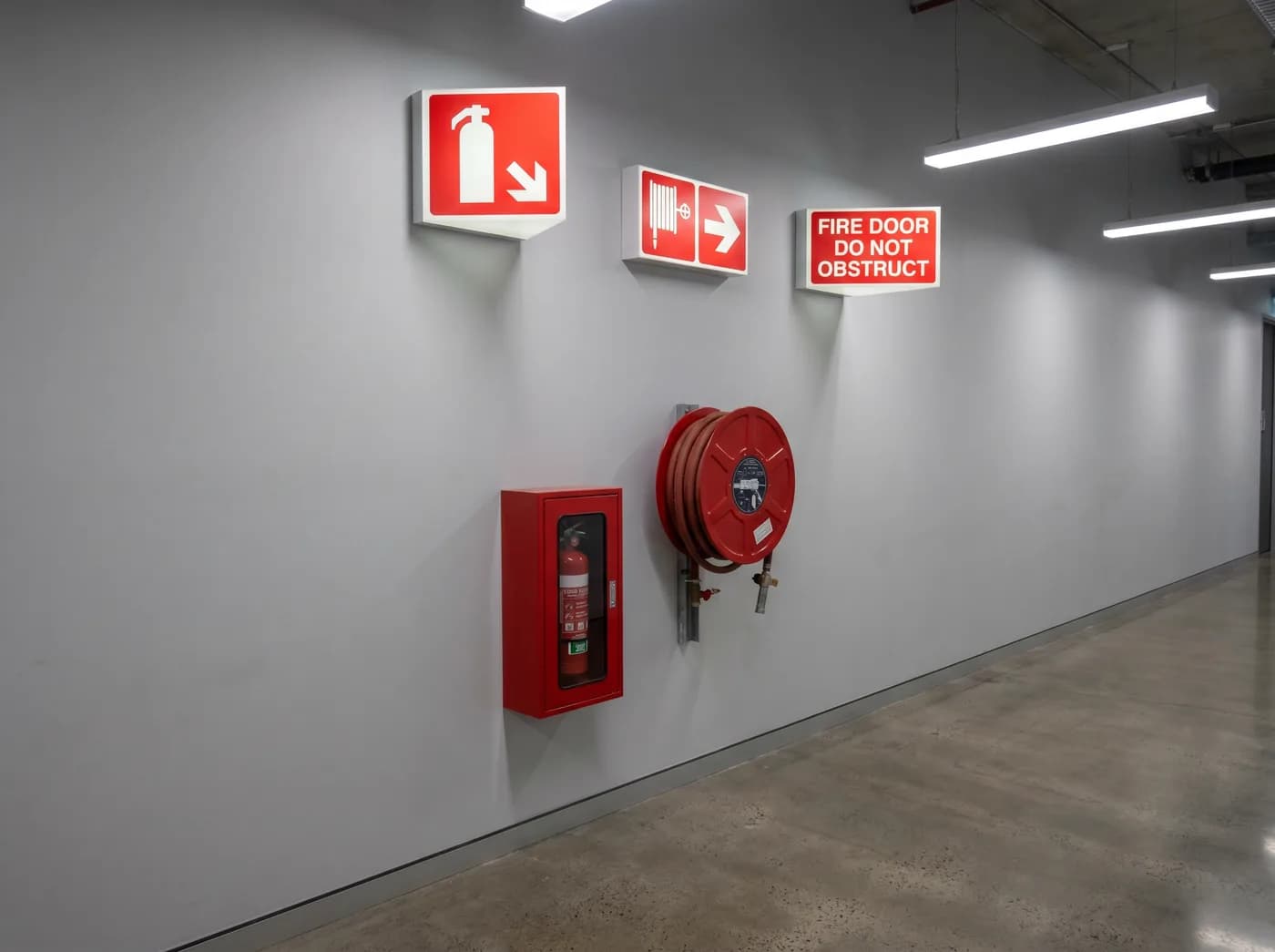 Fire extinguisher and hose reel location signage