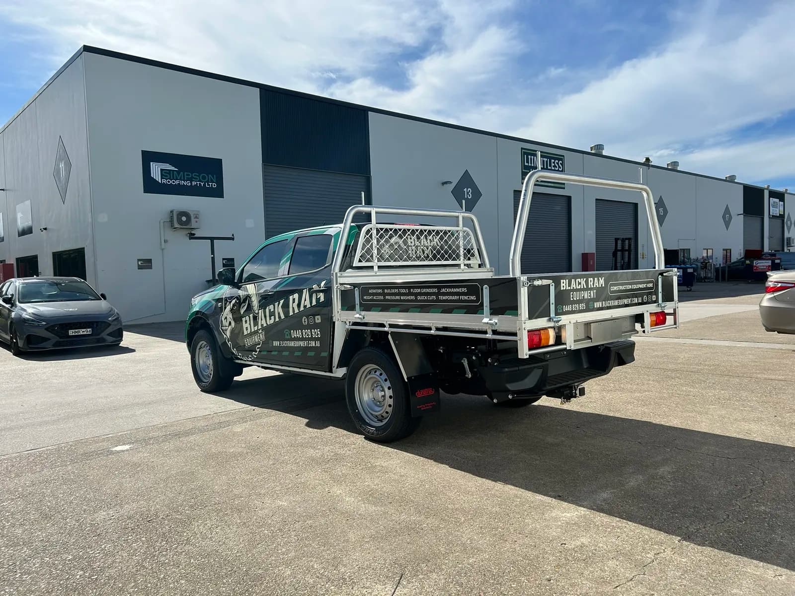 Black Ram Equipment ute wrap, rear three-quarter