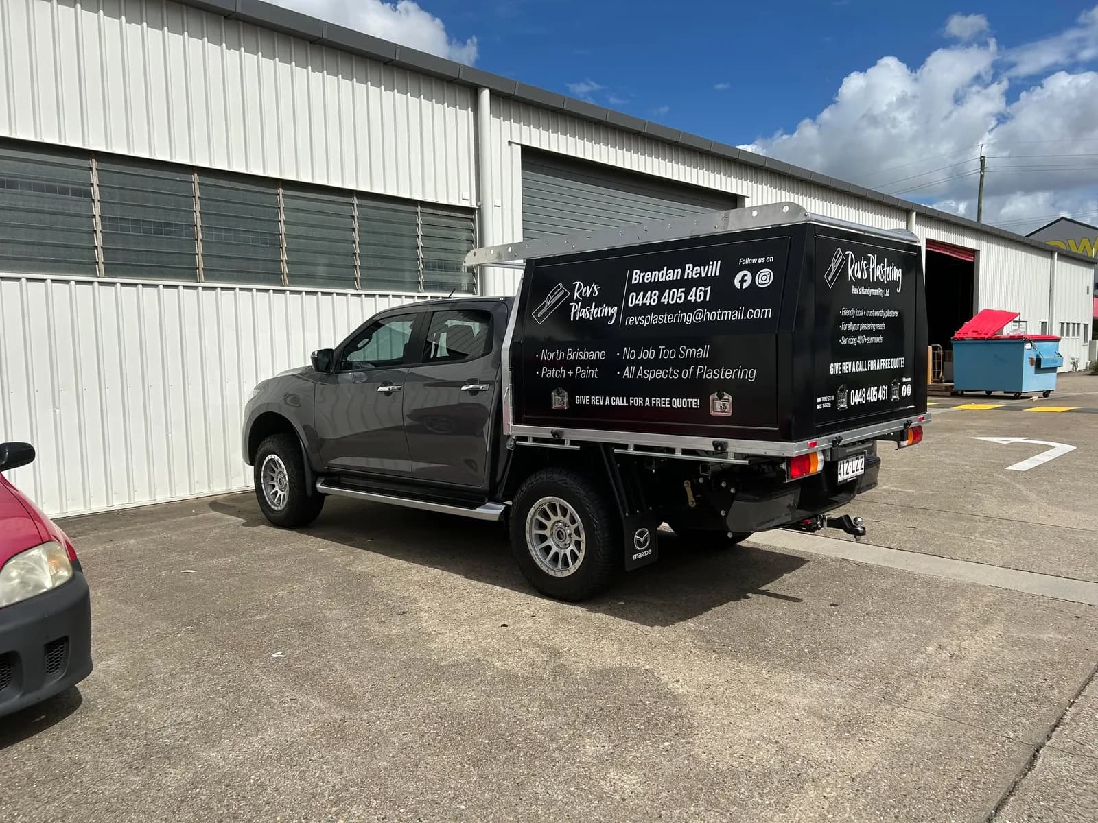 Rev's Plastering BT-50 dual cab canopy signage