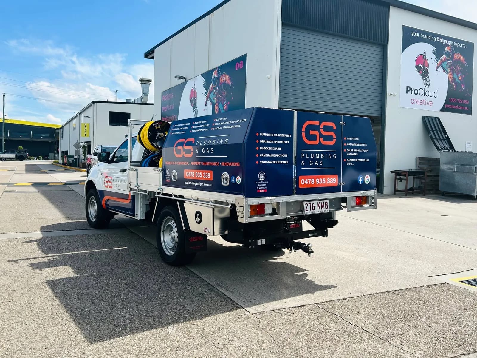 GS Plumbing & Gas ute canopy wrap with service list