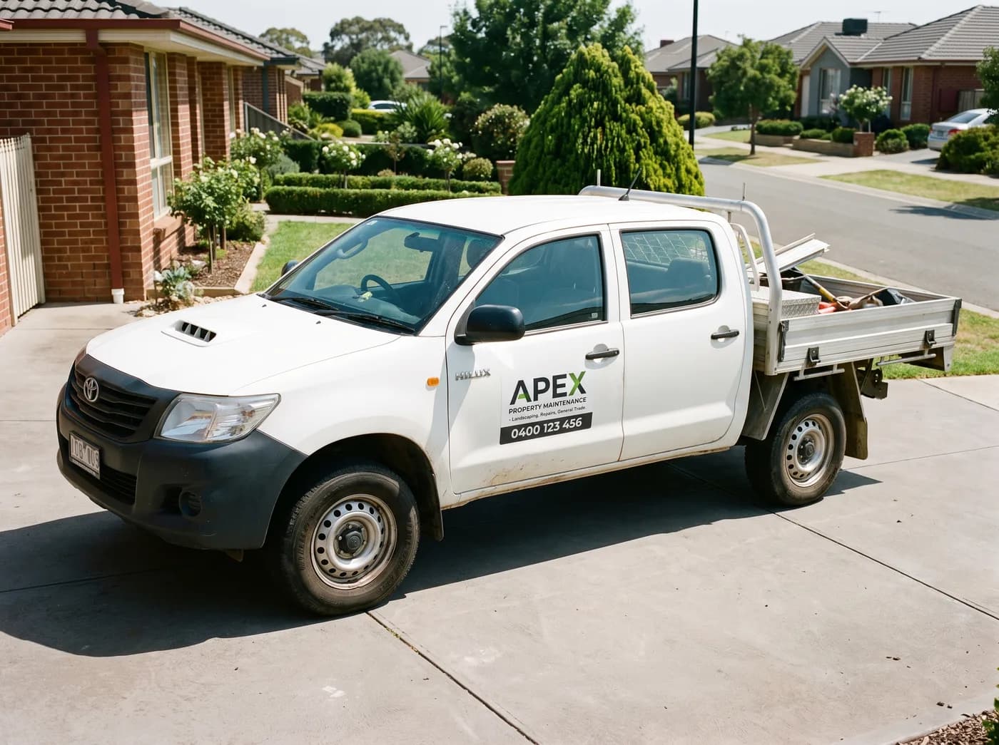 Work ute with a magnetic door sign