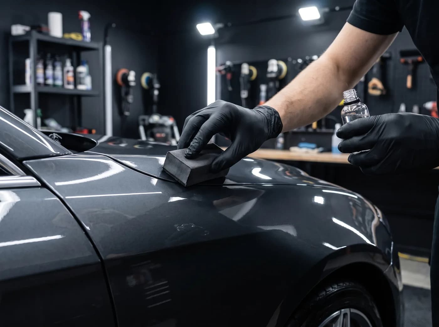Applying ceramic coating to a car panel