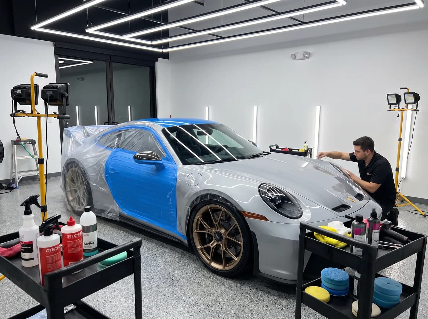 Car in a detailing bay mid treatment