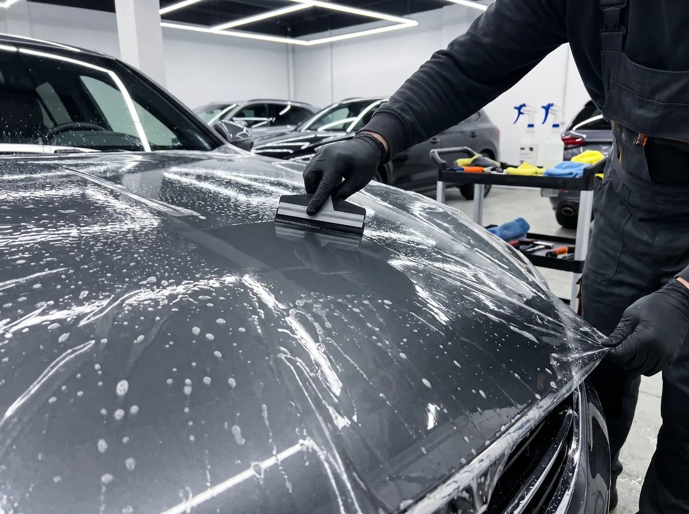 Applying paint protection film to a bonnet