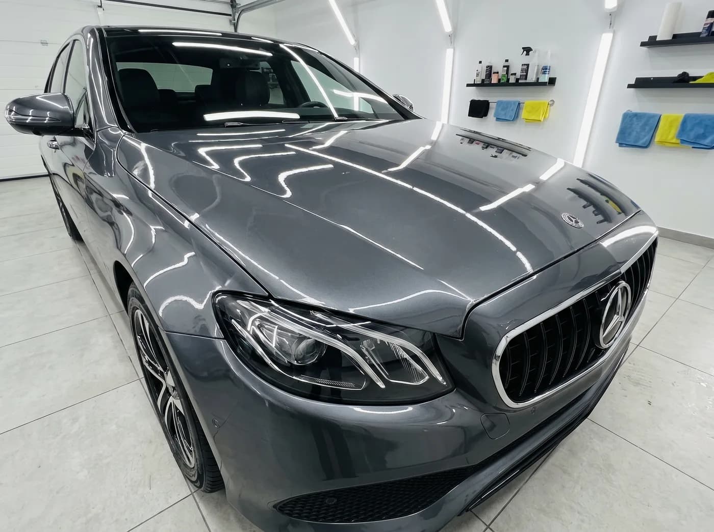 Car front end covered in protective film
