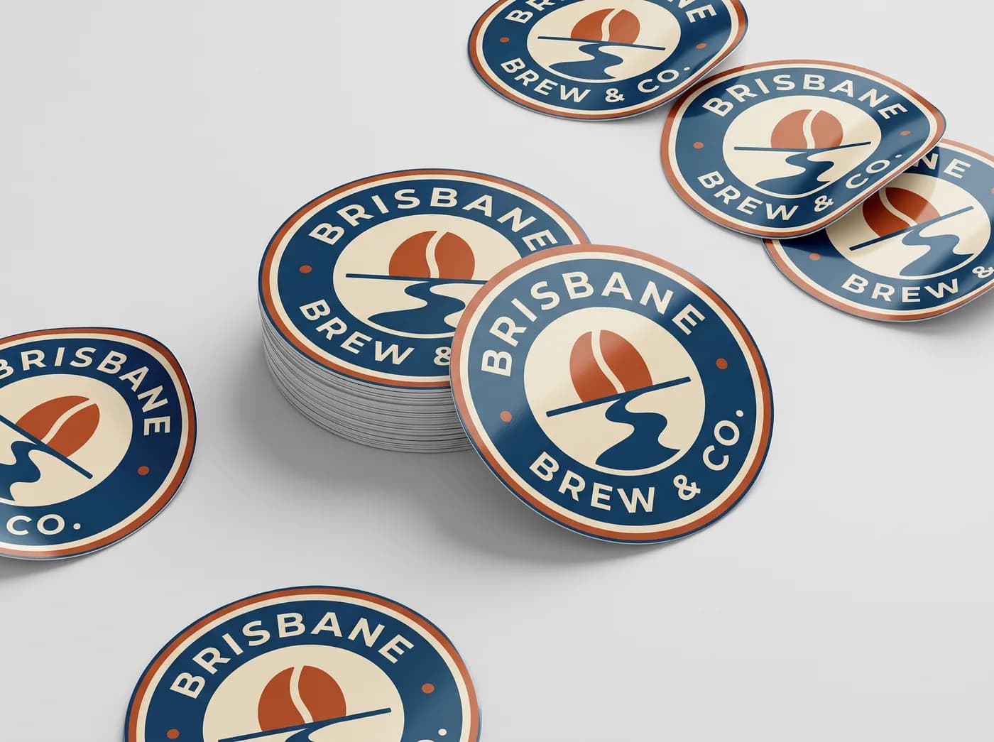 Stack of circular logo stickers