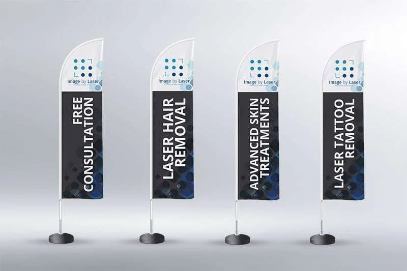 Feather flag banners in a row