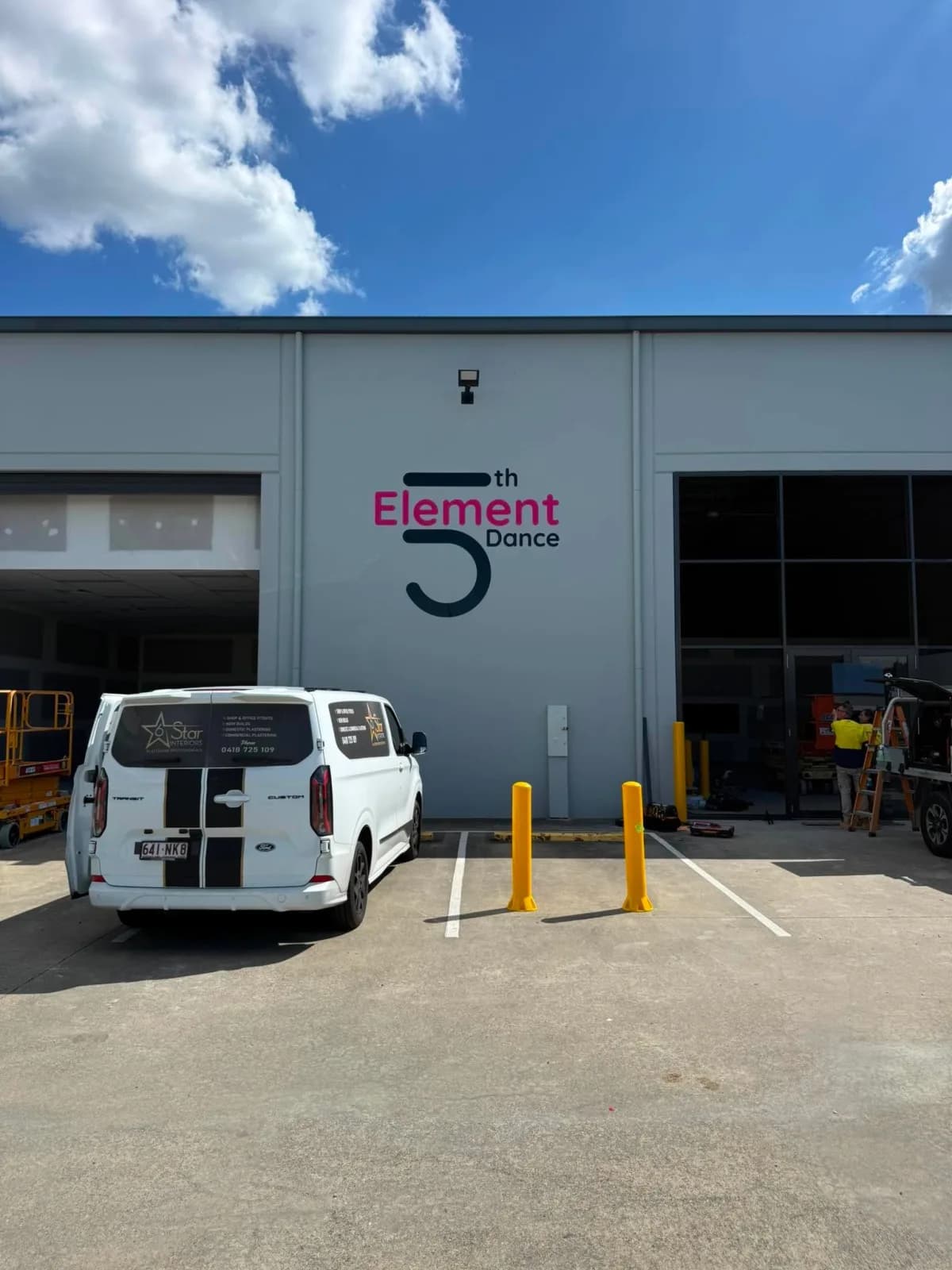 5th Element Dance 3D lettering high on a warehouse wall