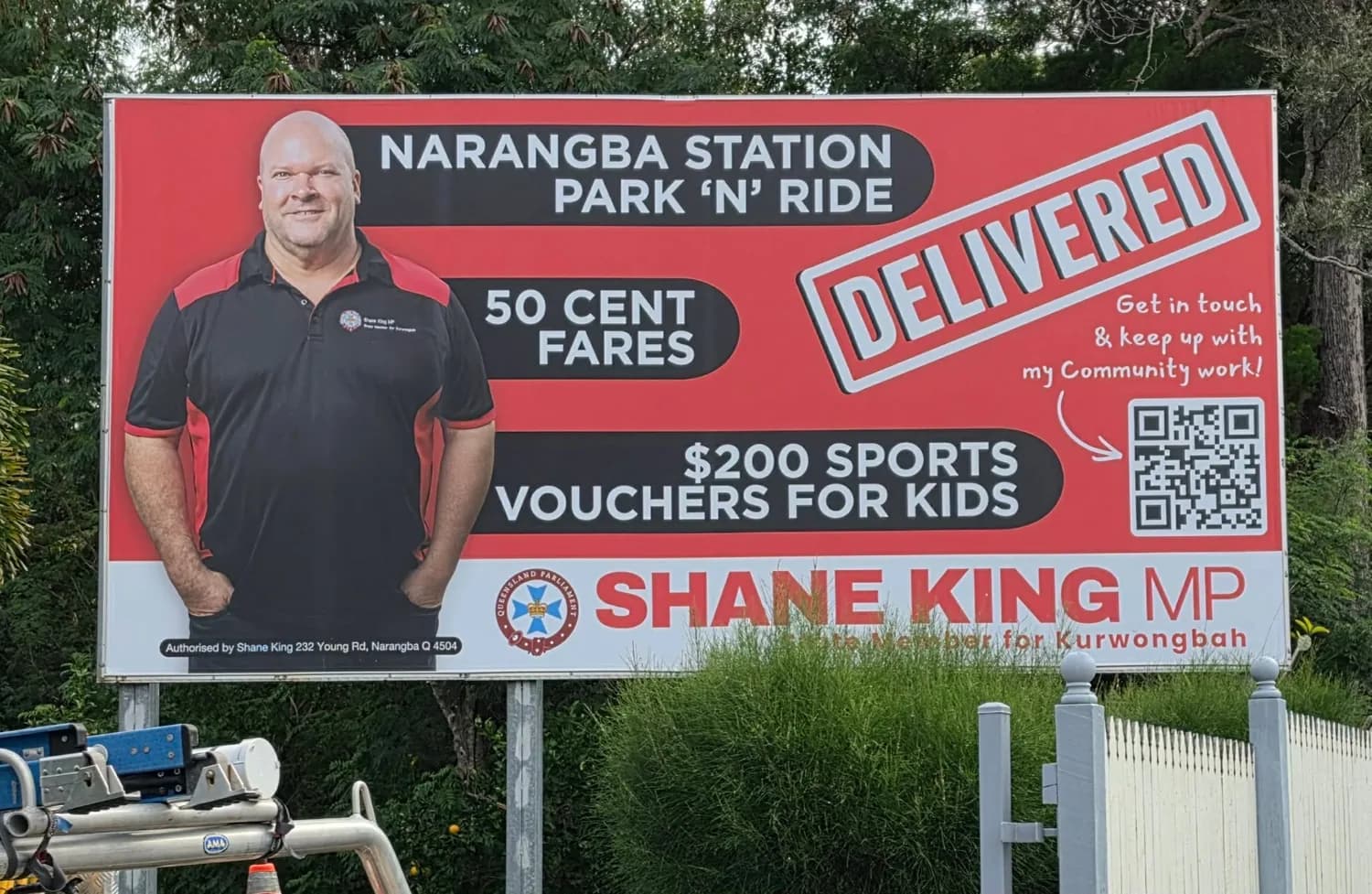 Shane King MP roadside billboard, Narangba Park n Ride