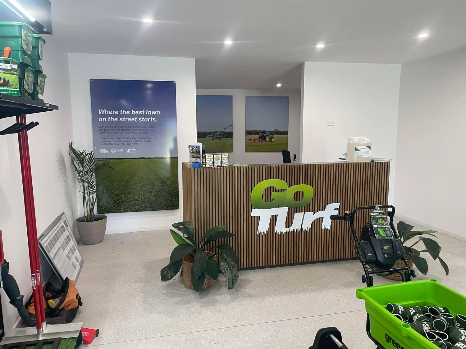 Interior reception 3D letters on timber desk, Go Turf