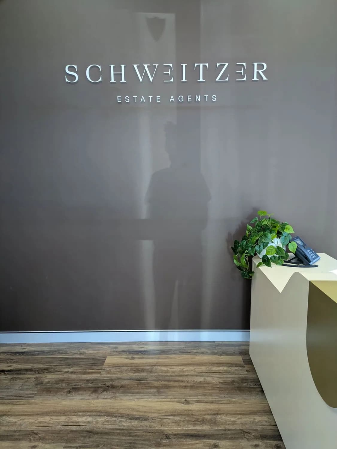 Schweitzer 3D letters on interior reception wall